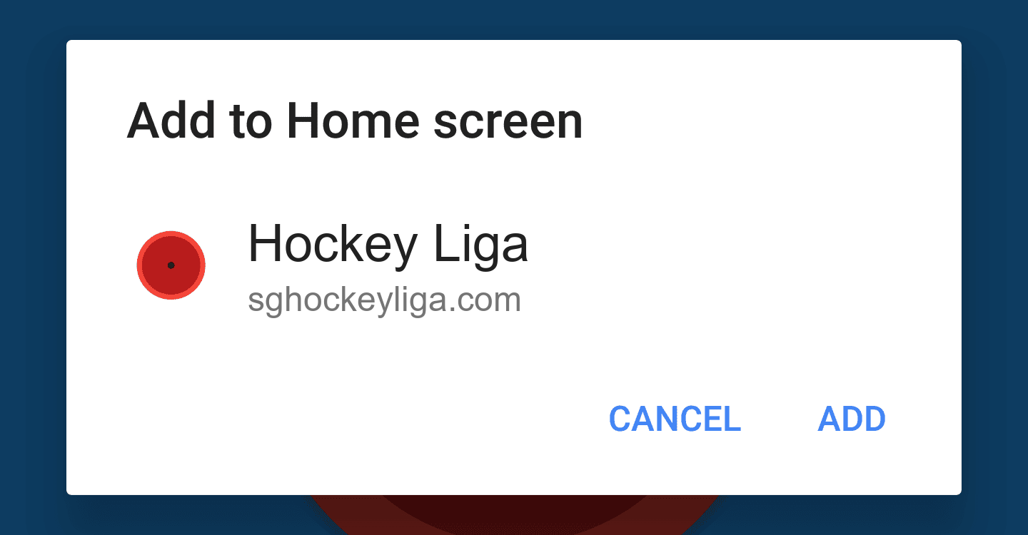 Chrome Add to Home screen dialog